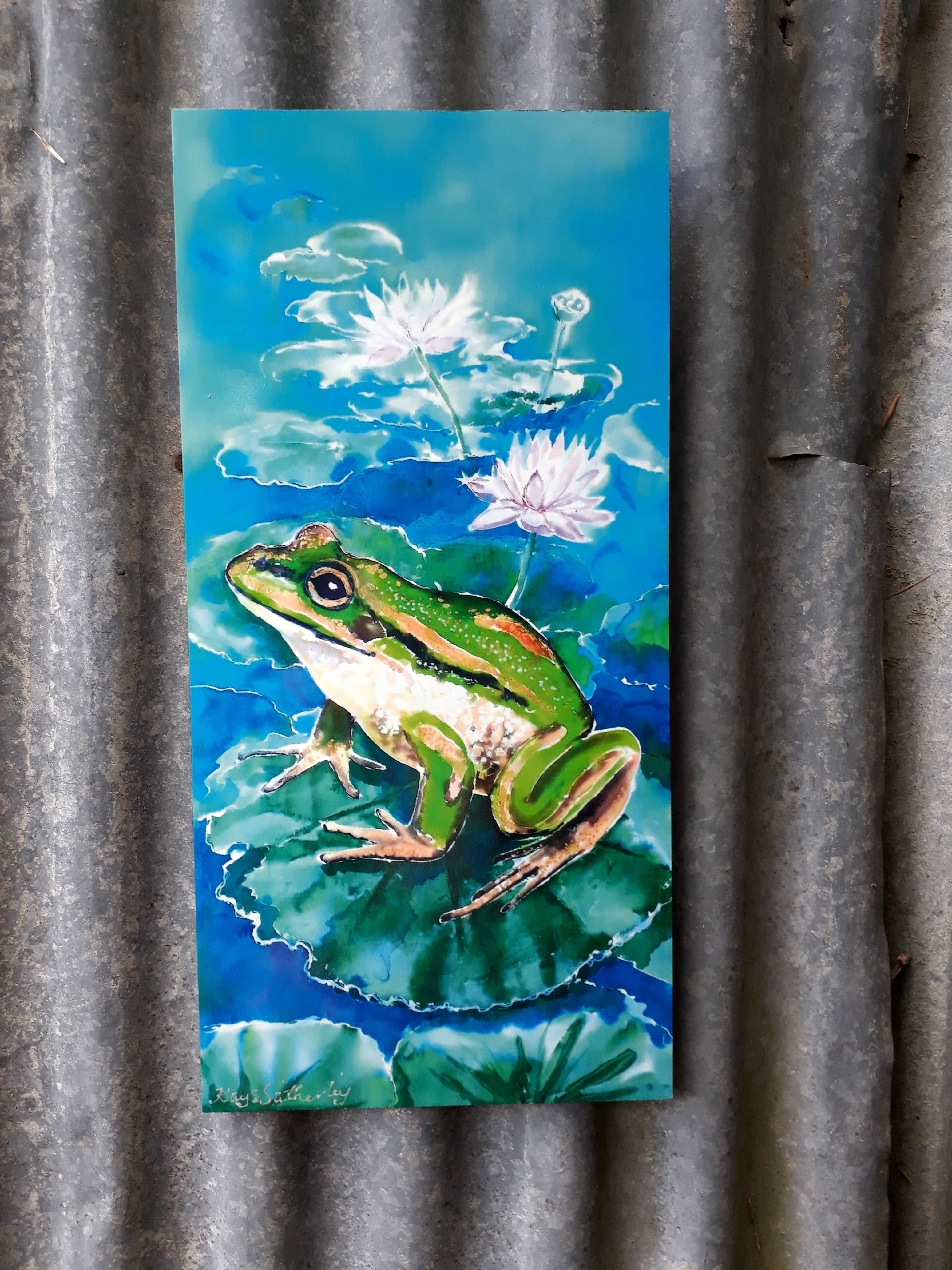 Frog on Lotus, Outdoor Wall Art - Satherley Silks NZ