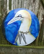Gannet with Fish Necklace - Outdoor Garden Art Panel - Satherley Silks NZ