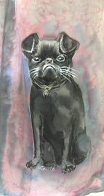 Griffin dog Pet Portrait - Hand painted Silk Scarf - Satherley Silks NZ
