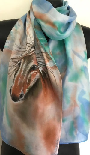 Horse Portrait - Hand painted Silk Scarf - Satherley Silks NZ