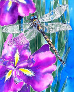 Dragonfly on Iris  Art Panel,  Outdoor Wall Art. - Satherley Silks NZ