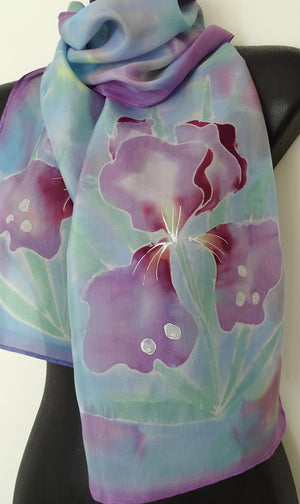 Iris Flowers in pale purple - Hand painted Silk Scarf
