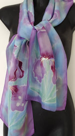 Iris Flowers in pale purple - Hand painted Silk Scarf