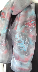 Kiwi Peach and Aqua - Hand painted Silk Scarf - Satherley Silks NZ