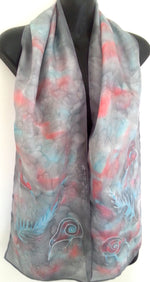 Kiwi Peach and Aqua - Hand painted Silk Scarf - Satherley Silks NZ