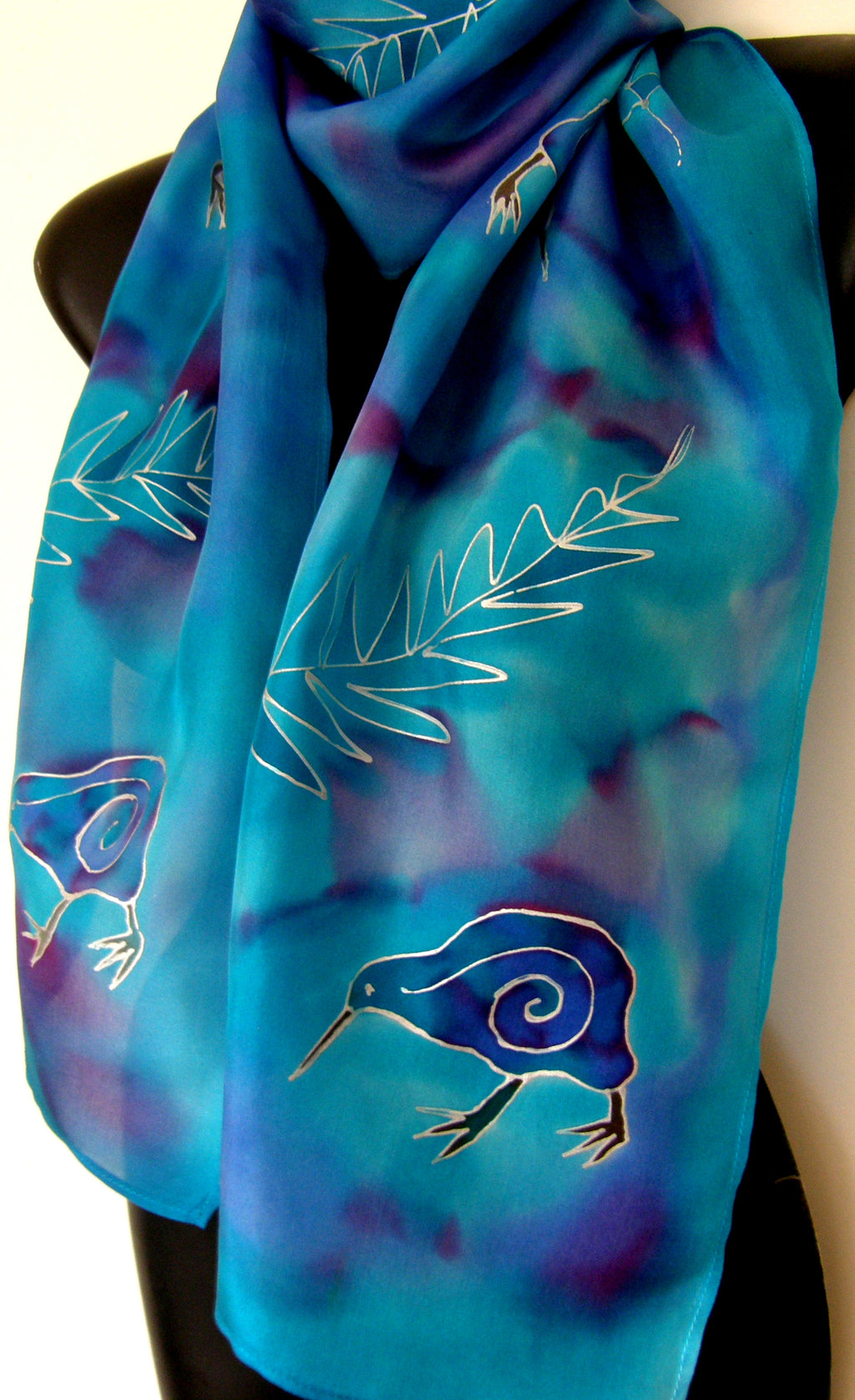 New Zealand Kiwi Bird - Hand painted Silk Scarf - Satherley Silks NZ