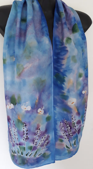 Lavender & Bees - Hand painted Silk Scarf - Satherley Silks NZ