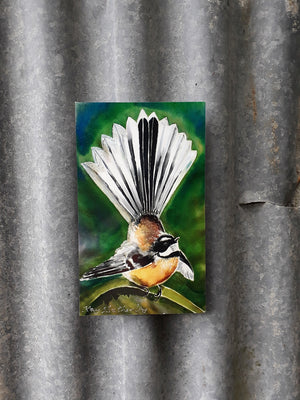 New Zealand Fantail Bird, Outdoor Art Mini Panel - Satherley Silks NZ