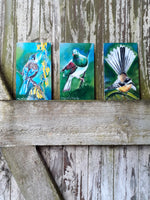 Special Trio of Kereru, Tui, and Fantail - Outdoor Art Mini Panels - Satherley Silks NZ