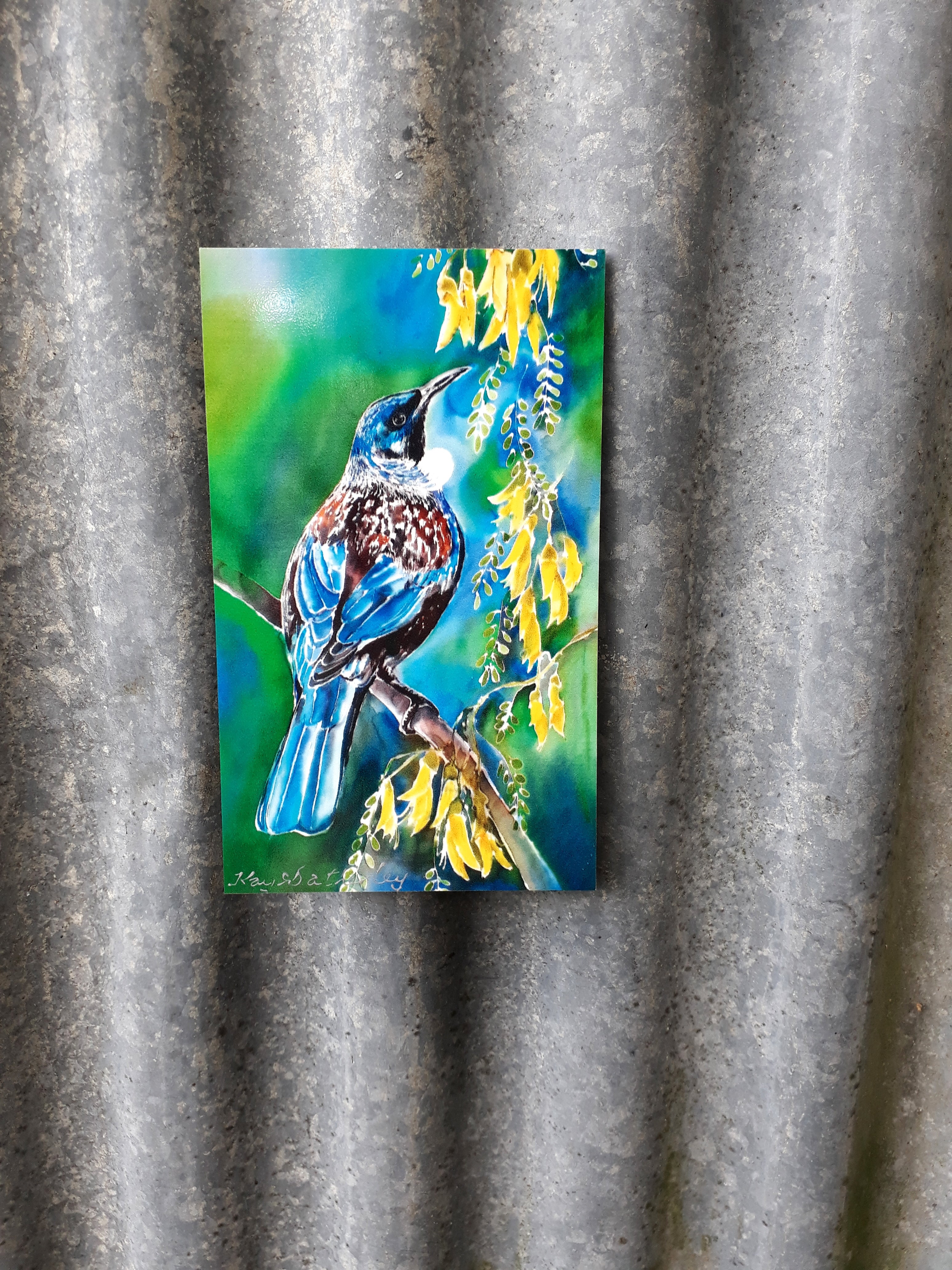 New Zealand Tui Bird on Kowhai Tree - Outdoor Garden Art tile Mini Panel. - Satherley Silks NZ