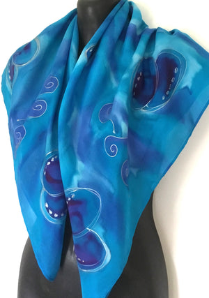 Paua Square - hand painted Silk Scarf - Satherley Silks NZ