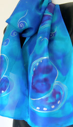 New Zealand Paua Shells at Sea - Hand painted Silk Scarf - Satherley Silks NZ