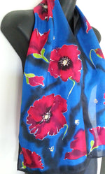 Red Poppies - Hand painted Silk Scarf - Satherley Silks NZ