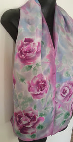 Rose Silk Scarf - Hand painted Silk Scarf - Satherley Silks NZ
