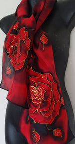 Midnight Rose - Hand painted Silk Scarf
