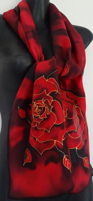 Midnight Rose - Hand painted Silk Scarf