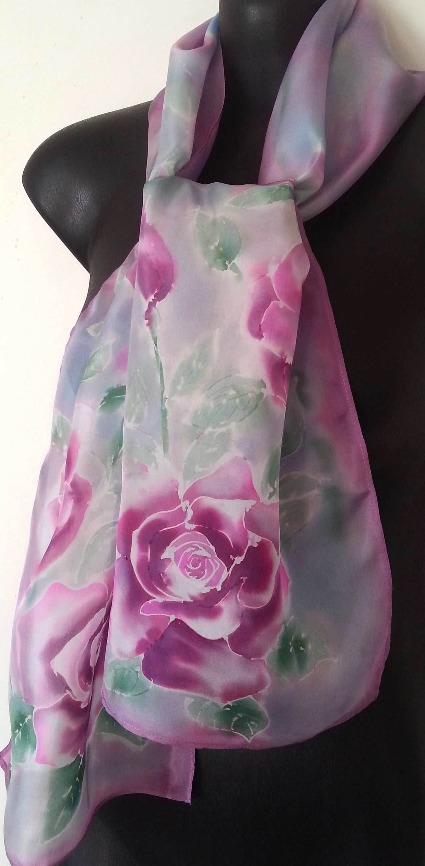 Rose Silk Scarf - Hand painted Silk Scarf - Satherley Silks NZ