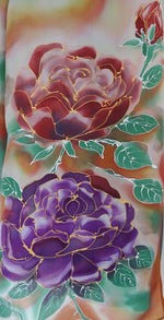 Roses on Tawny Cinnamon  - Hand painted Silk Scarf