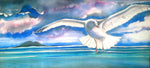 Seagull in Flight over Rangitoto - Outdoor Garden Art Panel - Satherley Silks NZ