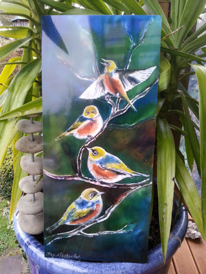 New Zealand SilverEye (Tauhou), Outdoor Garden  Art - Satherley Silks NZ