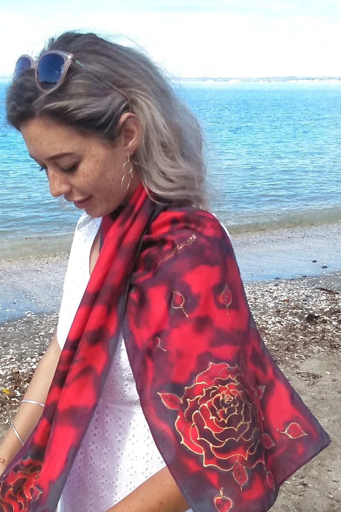 Midnight Rose - Hand painted Silk Scarf - Satherley Silks NZ