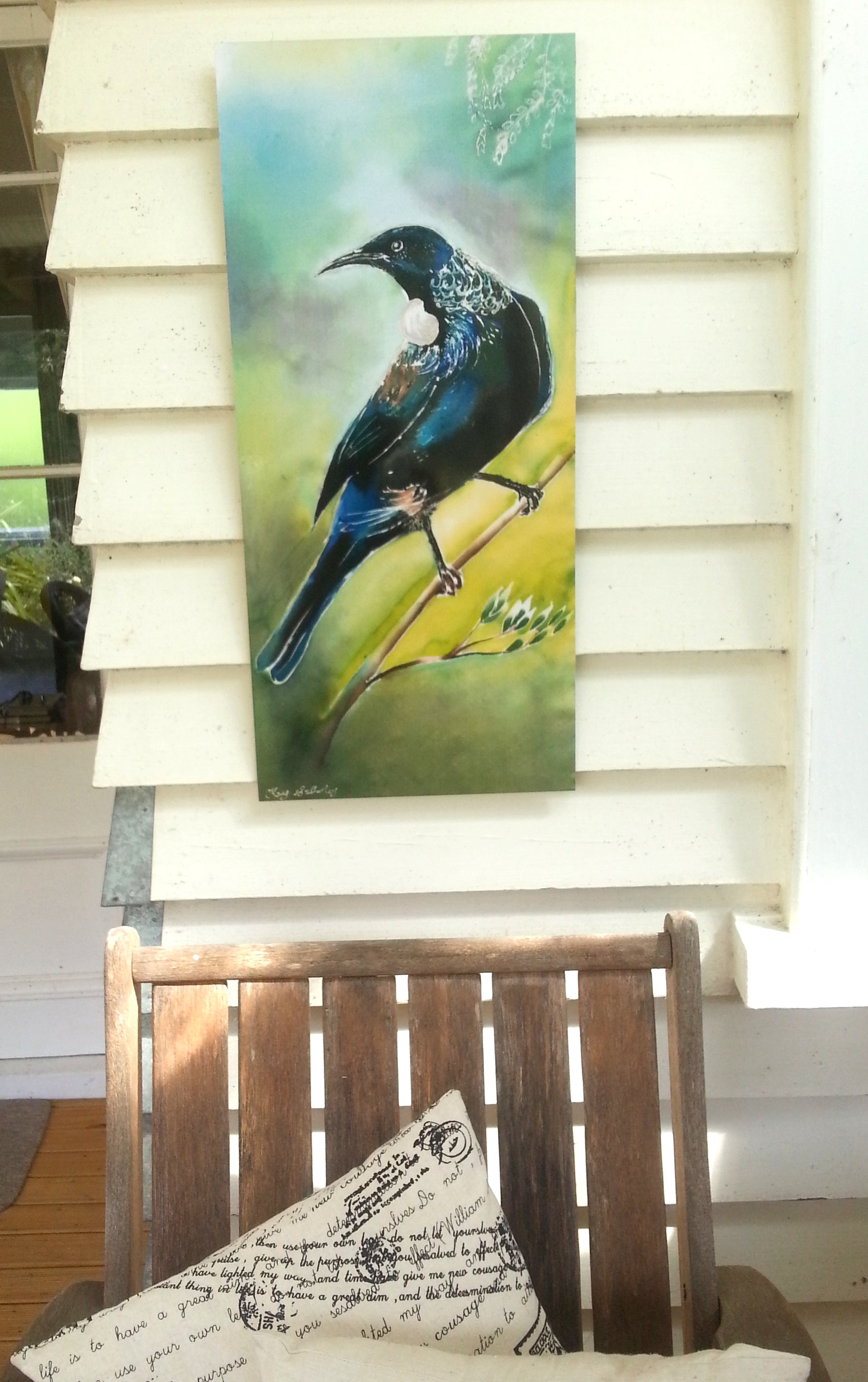 New Zealand Tui Bird - Outdoor Garden Art Panel - Satherley Silks NZ