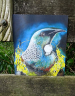 Tui Portrait, with Kowhai Necklace - Small  Outdoor Garden Art Panel