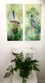 New Zealand Fantail Bird on Koru - Outdoor Garden Art Panel