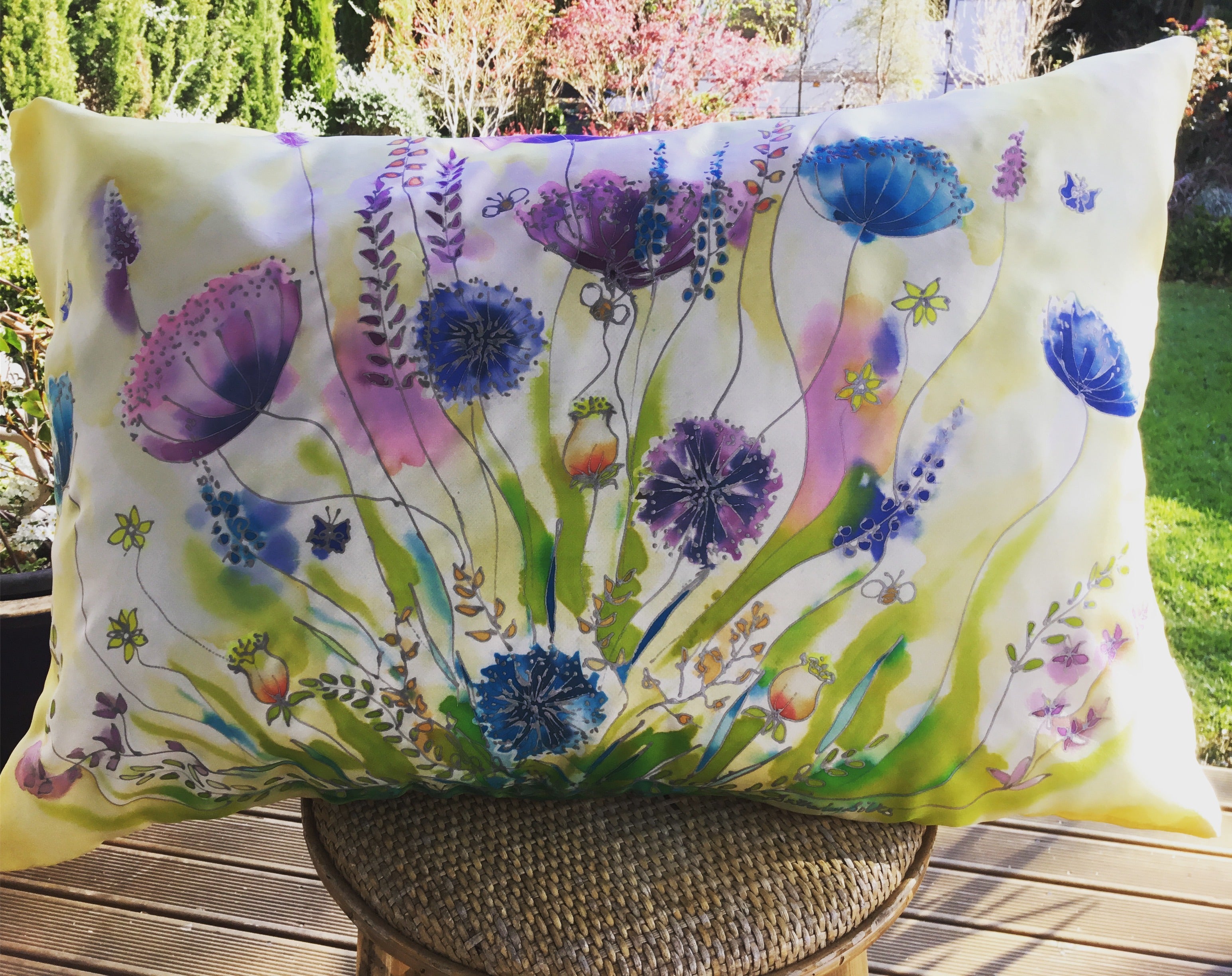 Wild Flower Commissioned Cushion - Satherley Silks NZ